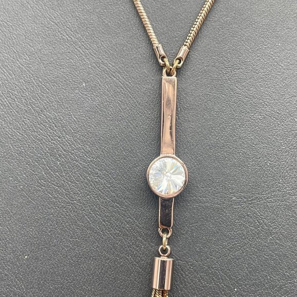 NWT WHBM Crystal from Swarovski Lariat Y Drop Tassel Necklace Rose Tone Classic - Picture 8 of 10